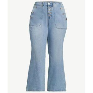 ELOQUII Elements Women's Plus Flare Leg Button Up Jeans
